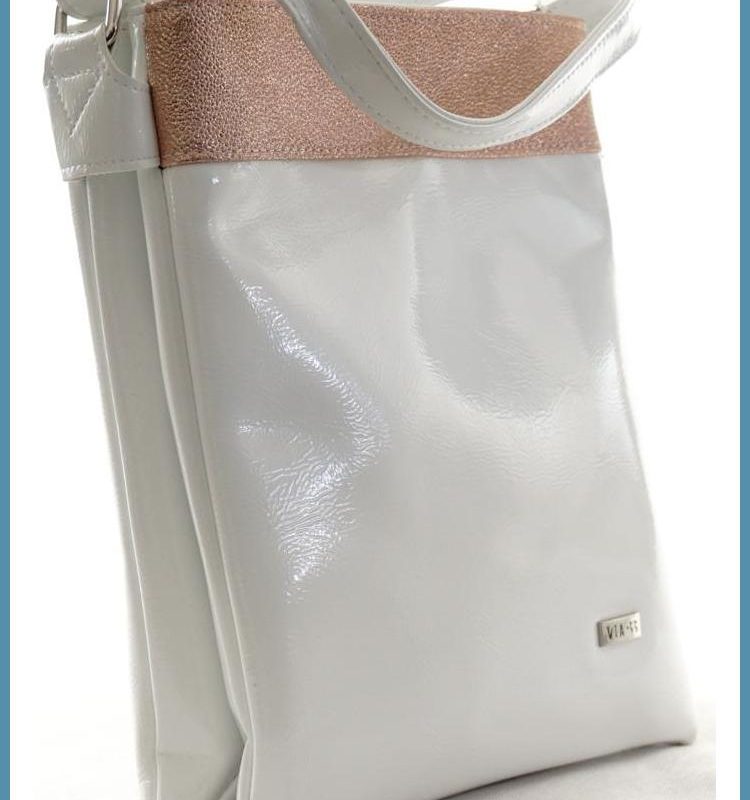 VIA55 dupla rekeszes női keresztpántos táska, rostbőr, fehér-rózsaszín noivalltaska-hu b