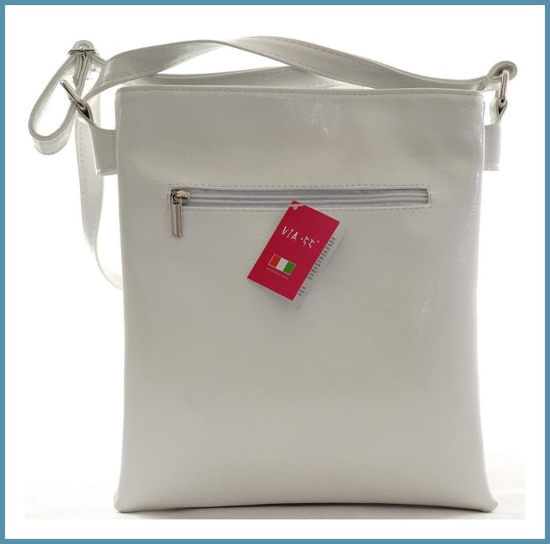 VIA55 dupla rekeszes női keresztpántos táska, rostbőr, fehér-rózsaszín noivalltaska-hu c