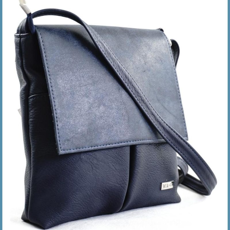 VIA55 elegáns női keresztpántos áthajtós táska, rostbőr, kék noivalltaska-hu b