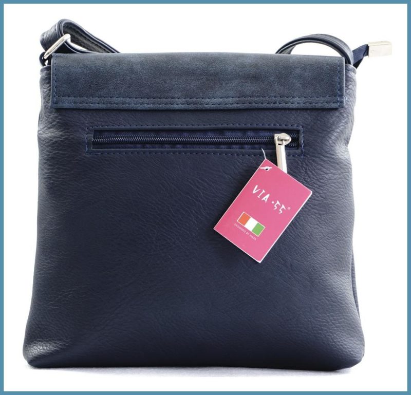 VIA55 elegáns női keresztpántos áthajtós táska, rostbőr, kék noivalltaska-hu c