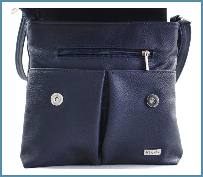 VIA55 elegáns női keresztpántos áthajtós táska, rostbőr, kék noivalltaska-hu d