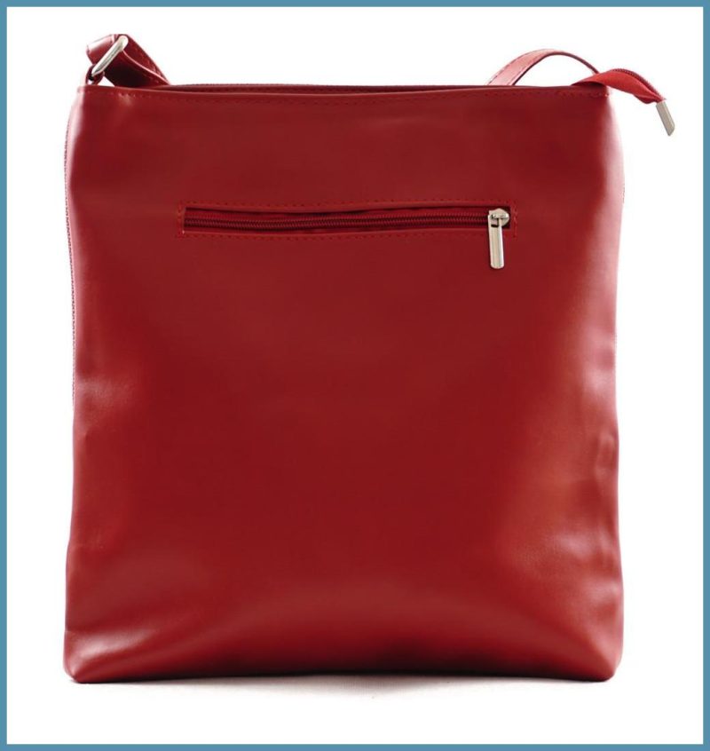 VIA55 elegáns női keresztpántos táska alul 2 sávval, rostbőr, piros noivalltaska-hu c