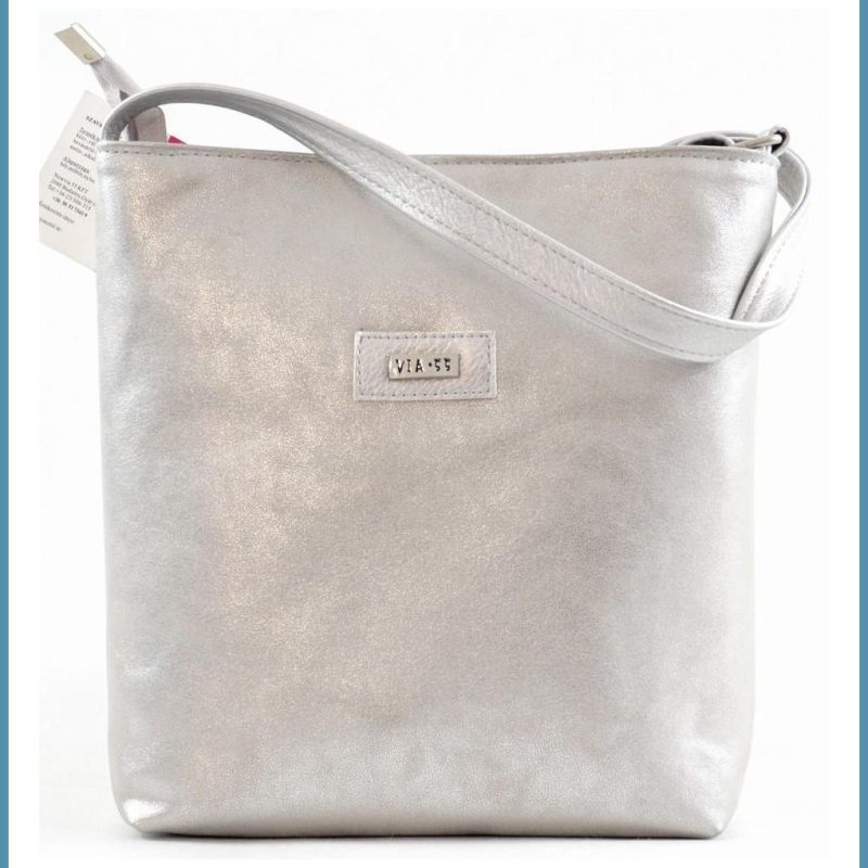 VIA55 női egyszerű női keresztpántos táska, rostbőr, ezüst noivalltaska.hu a