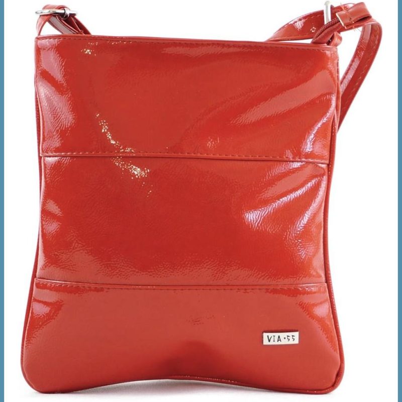 VIA55 női keresztpántos táska 3 sávval, rostbőr, piros noivalltaska.hu a