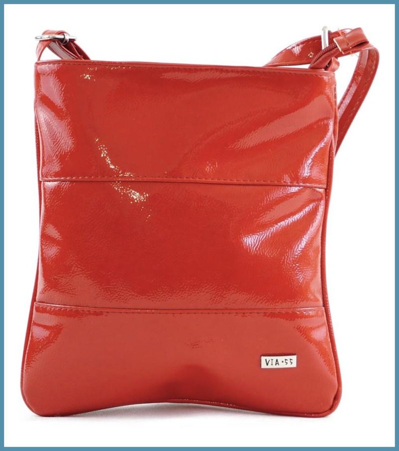 VIA55 női keresztpántos táska 3 sávval, rostbőr, piros noivalltaska.hu a