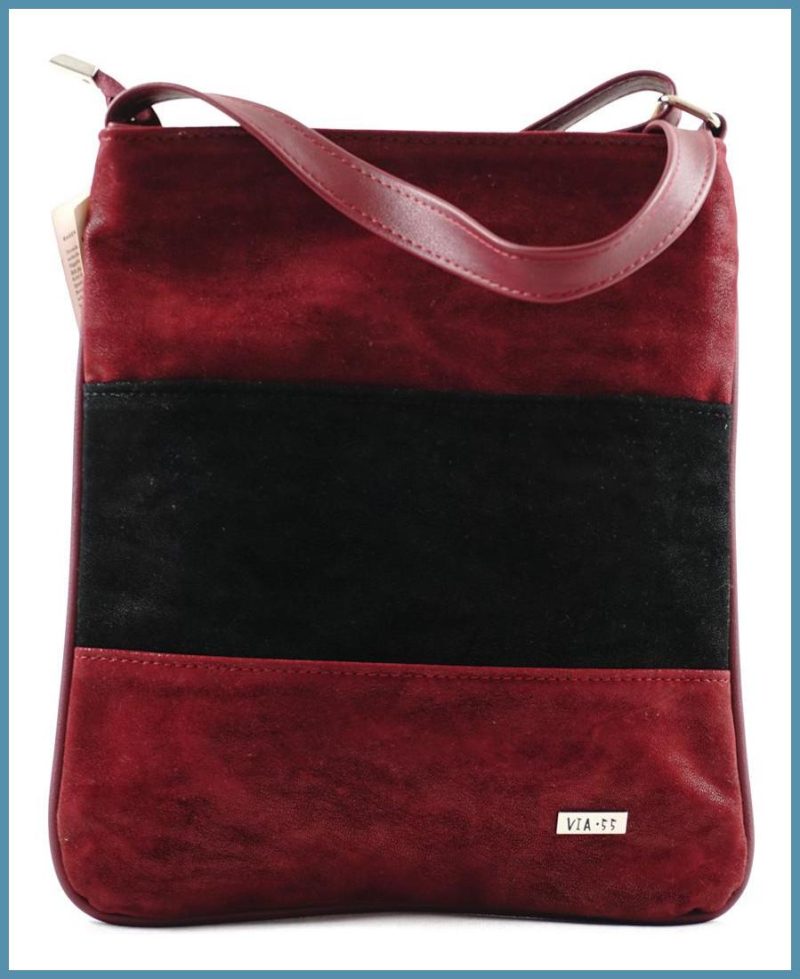 VIA55 női keresztpántos táska 3 sávval, rostbőr, vörös noivalltaska.hu a