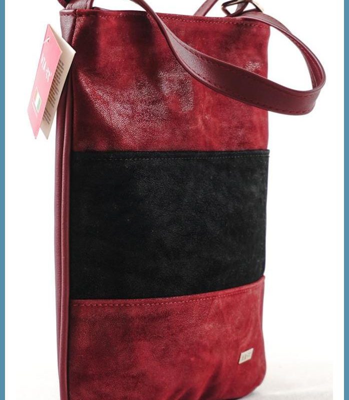 VIA55 női keresztpántos táska 3 sávval, rostbőr, vörös noivalltaska-hu b