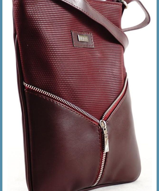 VIA55 női keresztpántos táska díszcipzárral, rostbőr, burgundivörös noivalltaska-hu b