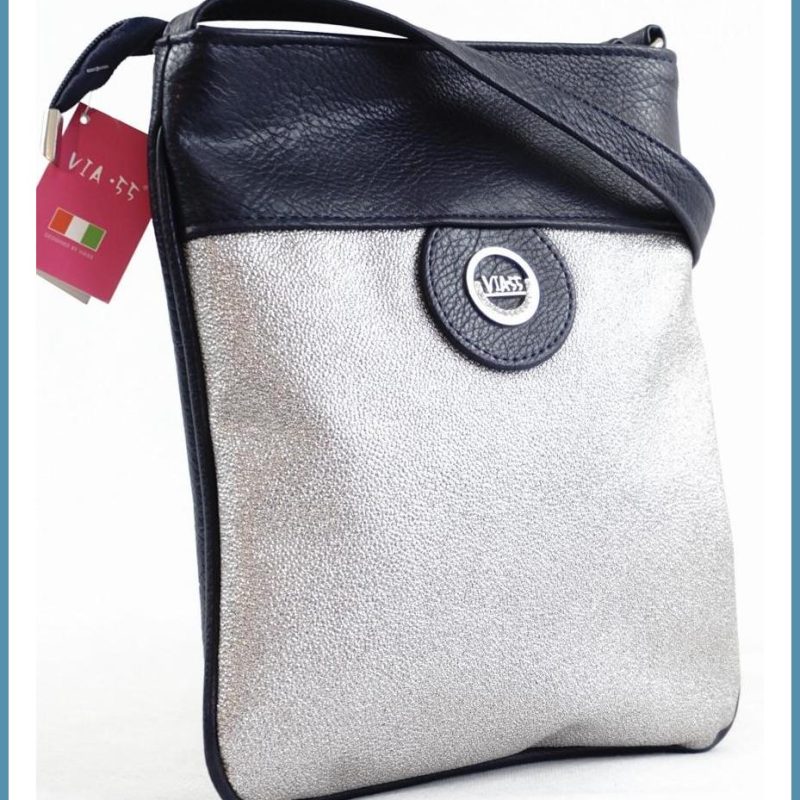 VIA55 női keresztpántos táska kör mintával, rostbőr, ezüst noivalltaska-hu b