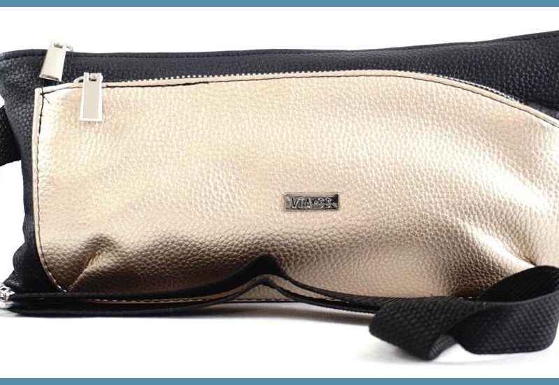 VIA55 női keresztpántos táska széles fazonban, rostbőr, arany noivalltaska.hu a