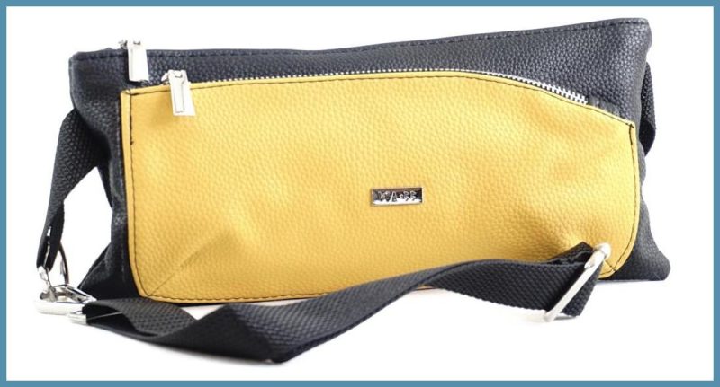 VIA55 női keresztpántos táska széles fazonban, rostbőr, sárga noivalltaska-hu b