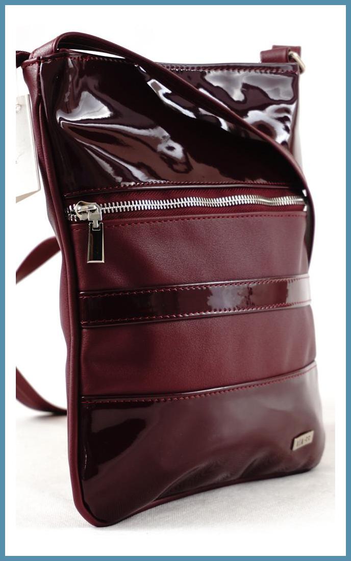 VIA55 sávos női keresztpántos táska, rostbőr, burgundivörös noivalltaska-hu b