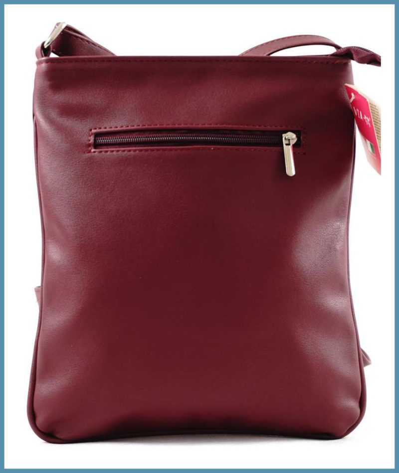 VIA55 sávos női keresztpántos táska, rostbőr, burgundivörös noivalltaska-hu c