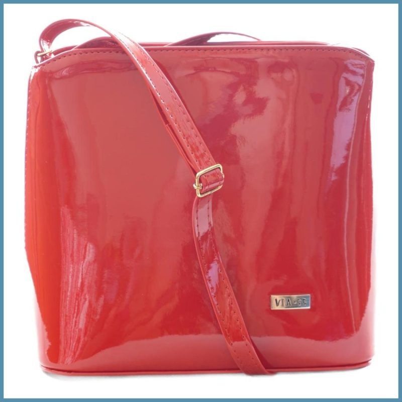 VIA55 elegáns női kis keresztpántos táska merev fazonban, rostbőr, piros noivalltaska.hu a