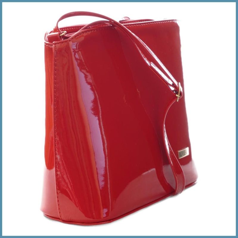 VIA55 elegáns női kis keresztpántos táska merev fazonban, rostbőr, piros noivalltaska-hu b