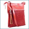 VIA55 női keresztpántos táska bojtos zsebbel, rostbőr, piros noivalltaska-hu b