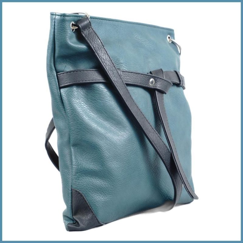 VIA55 női keresztpántos táska díszcsomóval, rostbőr, zöld noivalltaska-hu b