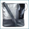 VIA55 női keresztpántos táska elöl díszzsebbel, rostbőr, ezüst noivalltaska.hu a