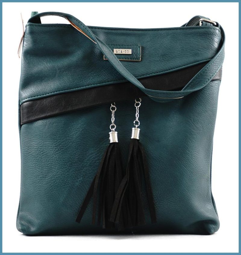VIA55 női keresztpántos táska ferde zsebbel, rostbőr, zöld noivalltaska.hu a