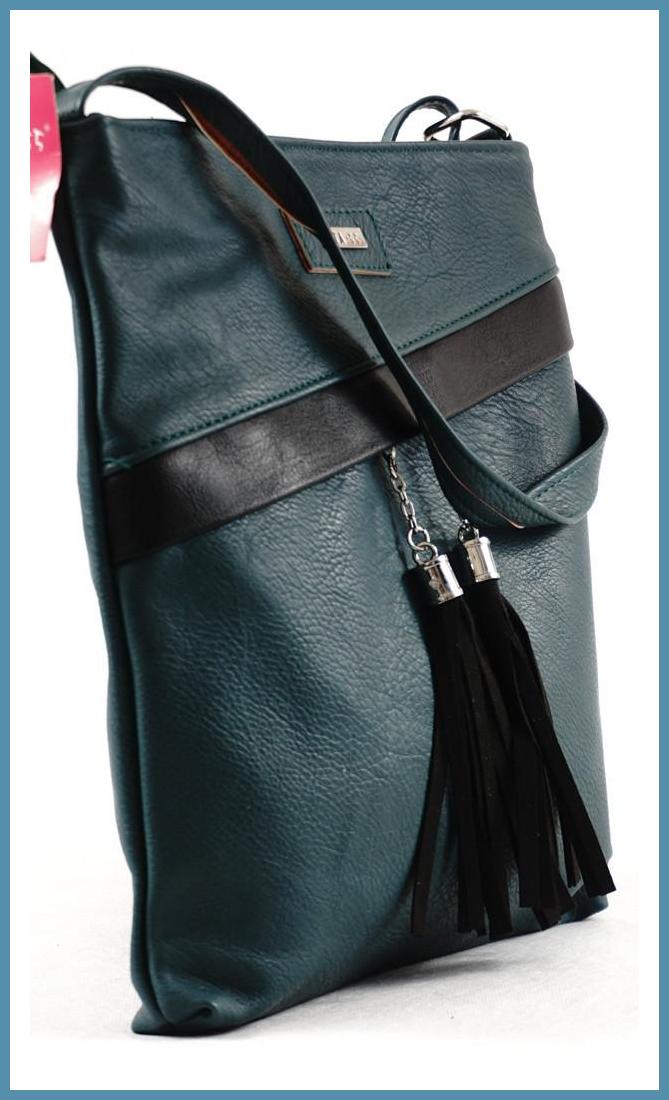 VIA55 női keresztpántos táska ferde zsebbel, rostbőr, zöld noivalltaska-hu b