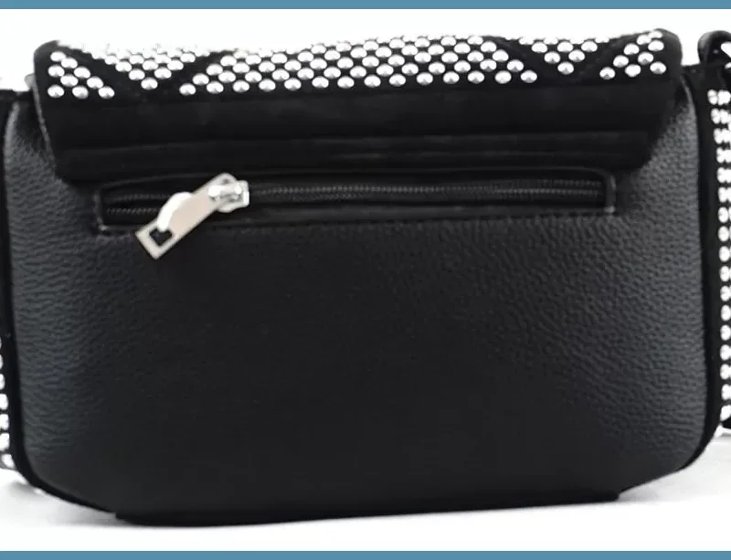 Női kisméretű keresztpántos táska strasszokkal, műbőr, fekete noivalltaska-hu 3