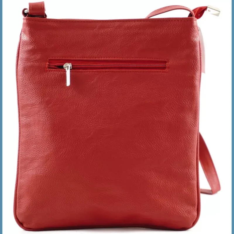 VIA55 női keresztpántos kistáska elöl széles zsebbel, rostbőr, vörös noivalltaska-hu 3