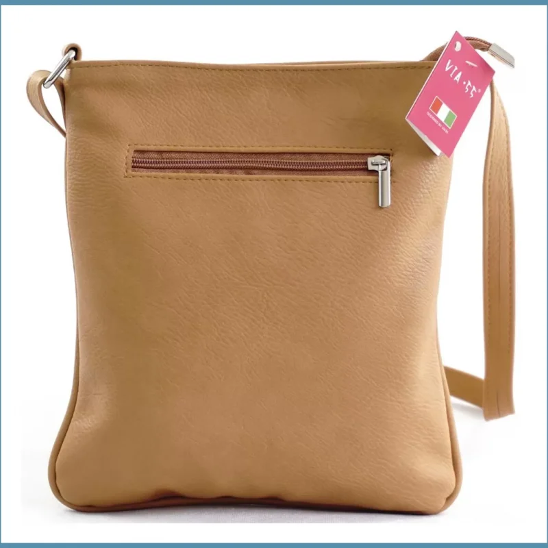 VIA55 női keresztpántos táska varrott négyzettel, rostbőr, mustársárga noivalltaska-hu 3