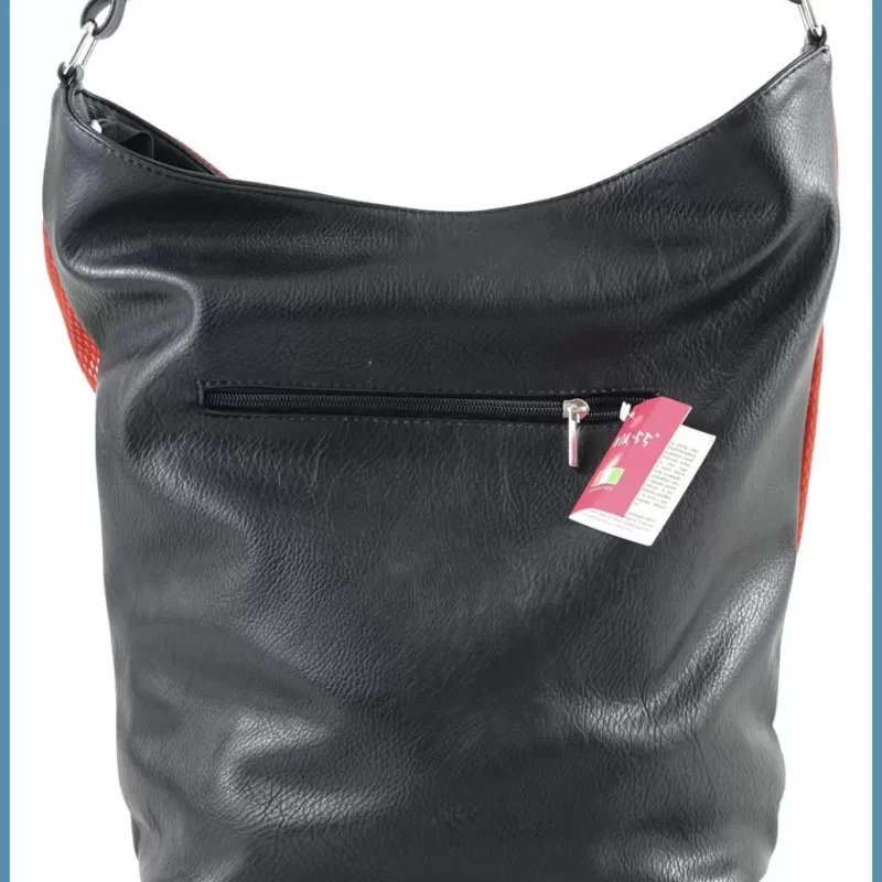 VIA55 válltáska, elején rizsszem mintás velúr anyagú, fekete-piros noivalltaska-hu 3